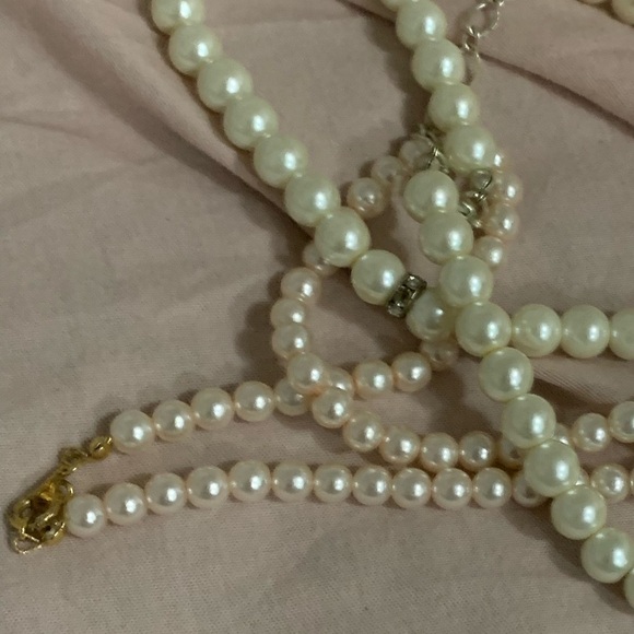 pearl necklace sets bundle necklace & bracelet sets diamonds & Pearl pink white - Picture 3 of 4